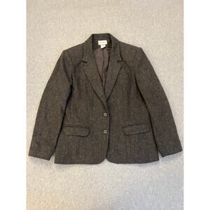 Park Square Blazer Womens Size 12 100% Wool‎ Tweed Two Button Long Sleeve Gray